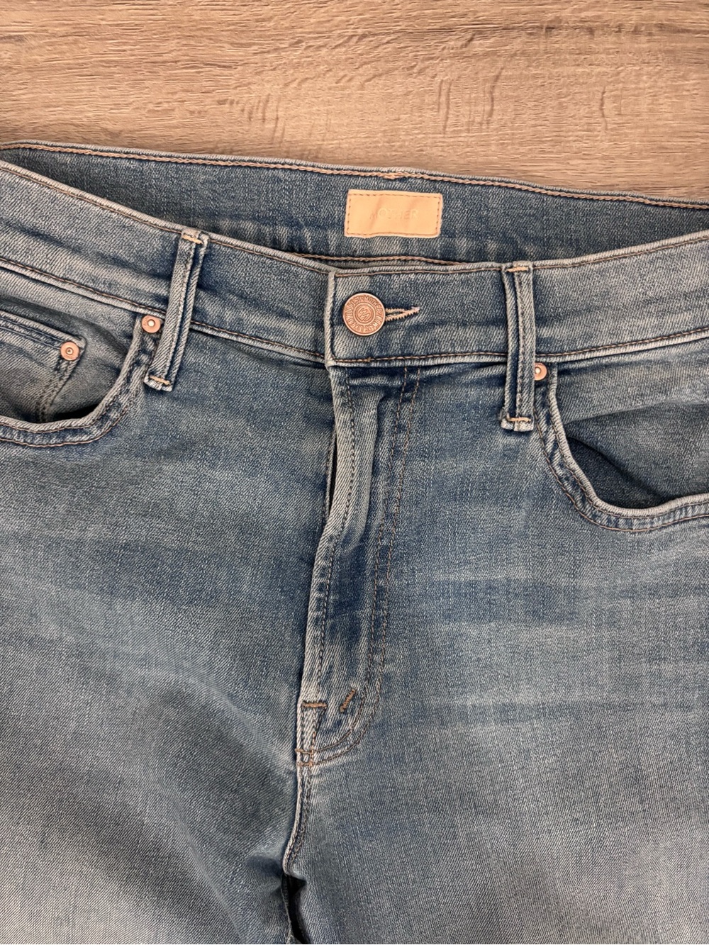 MOTHER Light Blue Denim Jeans with Dark Blue Contrast
